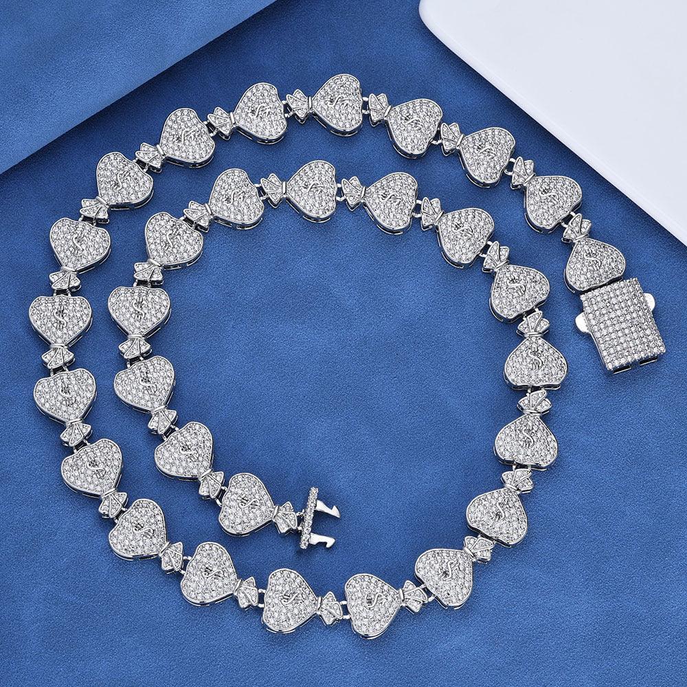 15mm Money Bag Zircon Cuban Chain Necklace - CaratixJewelry